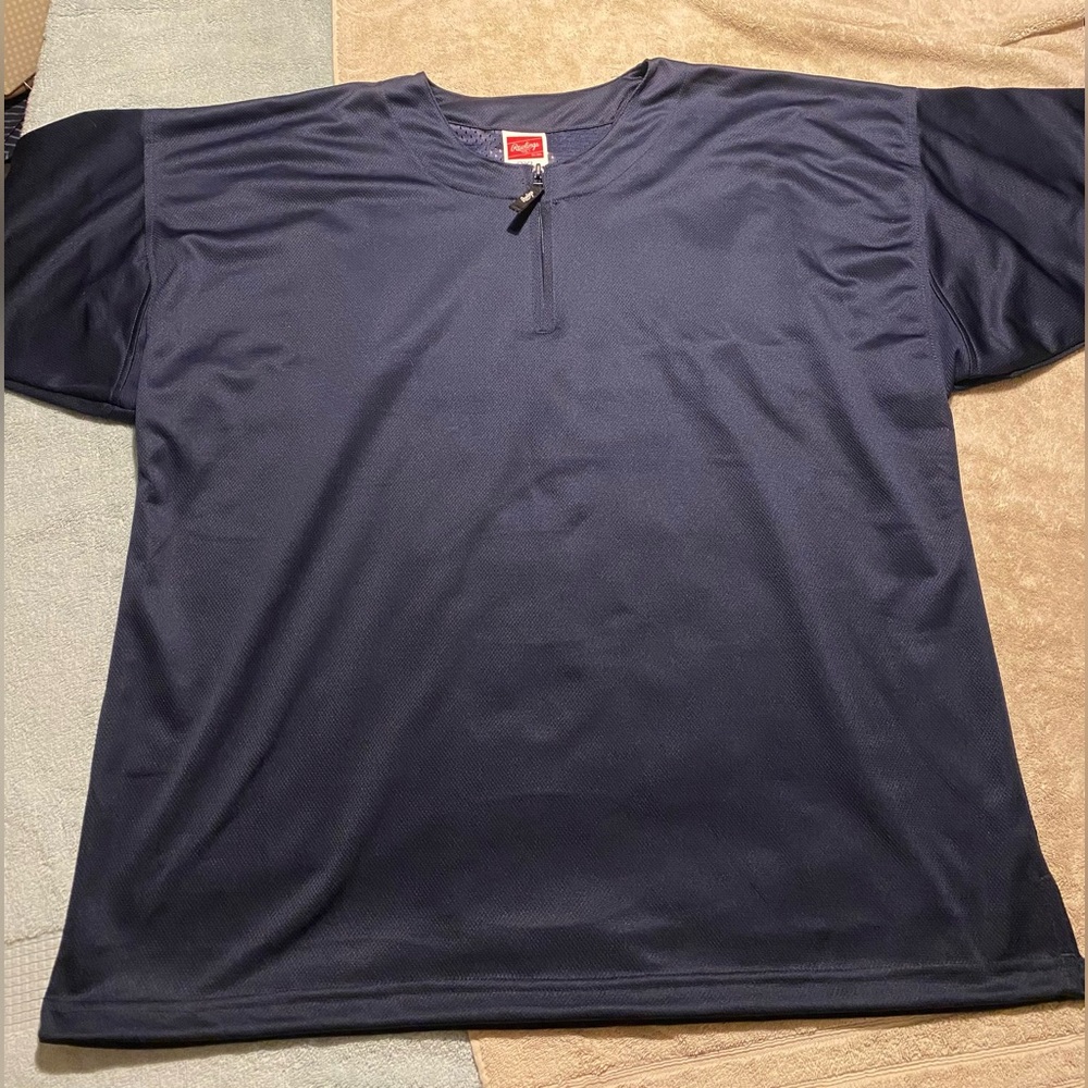 Mens 2XL Rawlings 1/4 Zip pullover baseball coaching hitting shirt jacket Navy